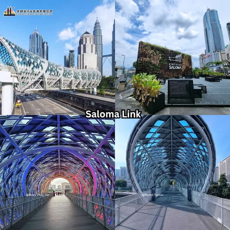 Saloma Link pedestrian bridge in Kuala Lumpur during day and evening